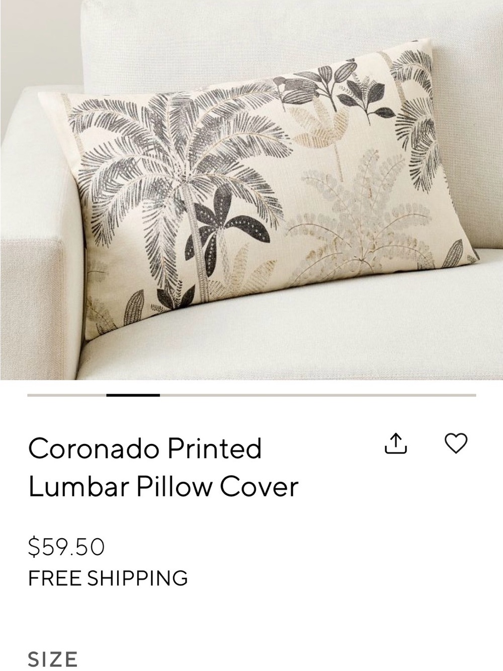 2 Pottery Barn Printed Lumbar Pillow Covers in Neutral Palm